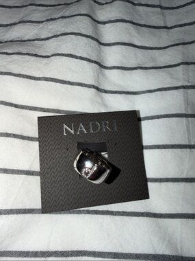 Nadri Silver-Tone Pavé Heart Dome Ring